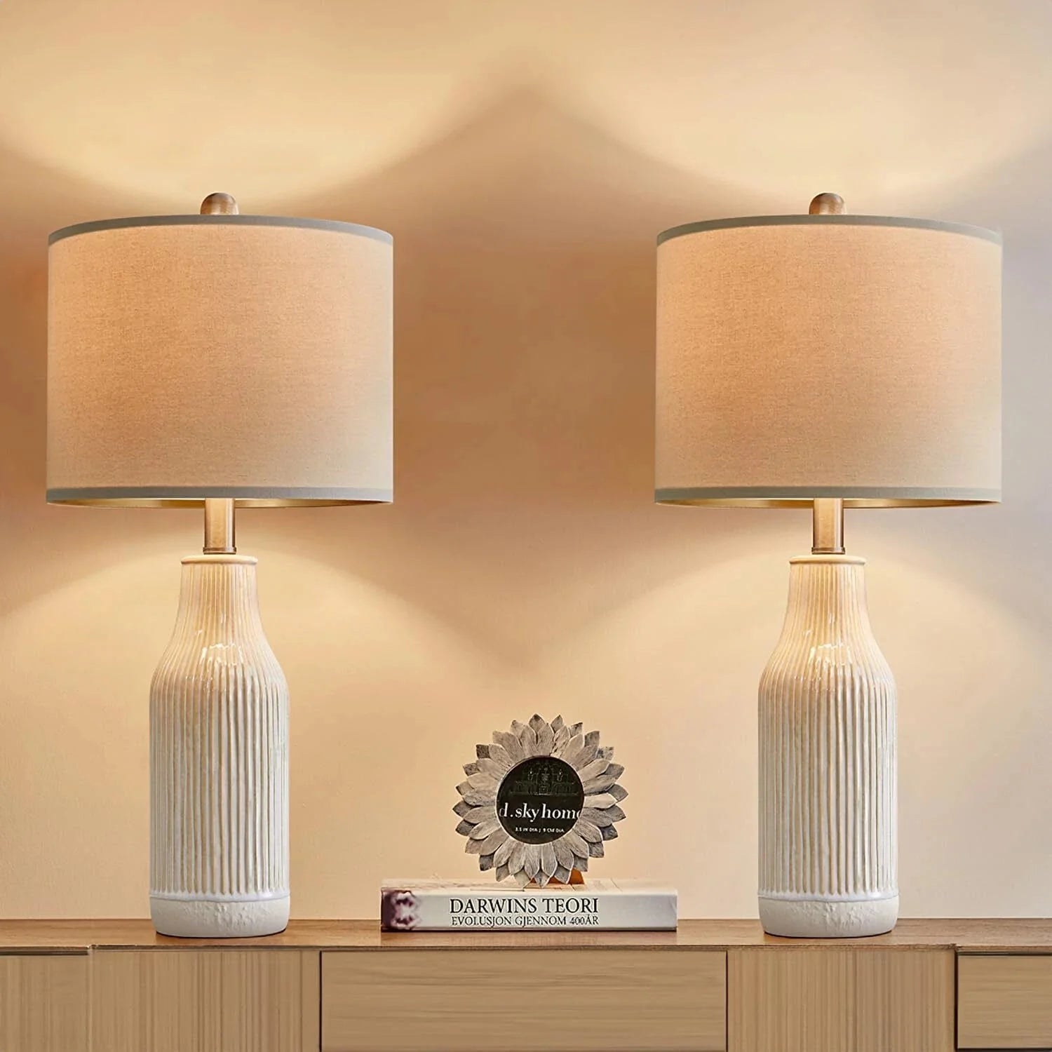 23.75-Inch Modern Ceramic Table Lamp (Set of 2), Nightstand Lamps 07FC0E-D4 - KOEEK [1]