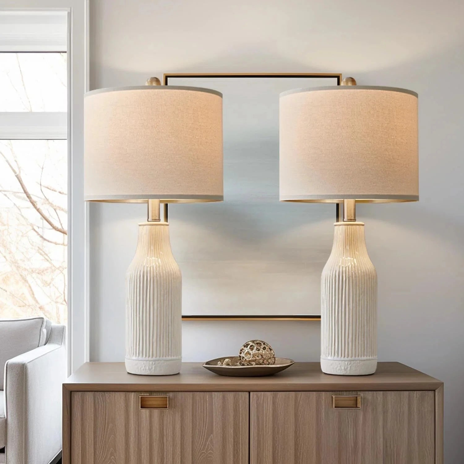23.75-Inch Modern Ceramic Table Lamp (Set of 2), Nightstand Lamps 07FC0E-D4 - KOEEK [6]