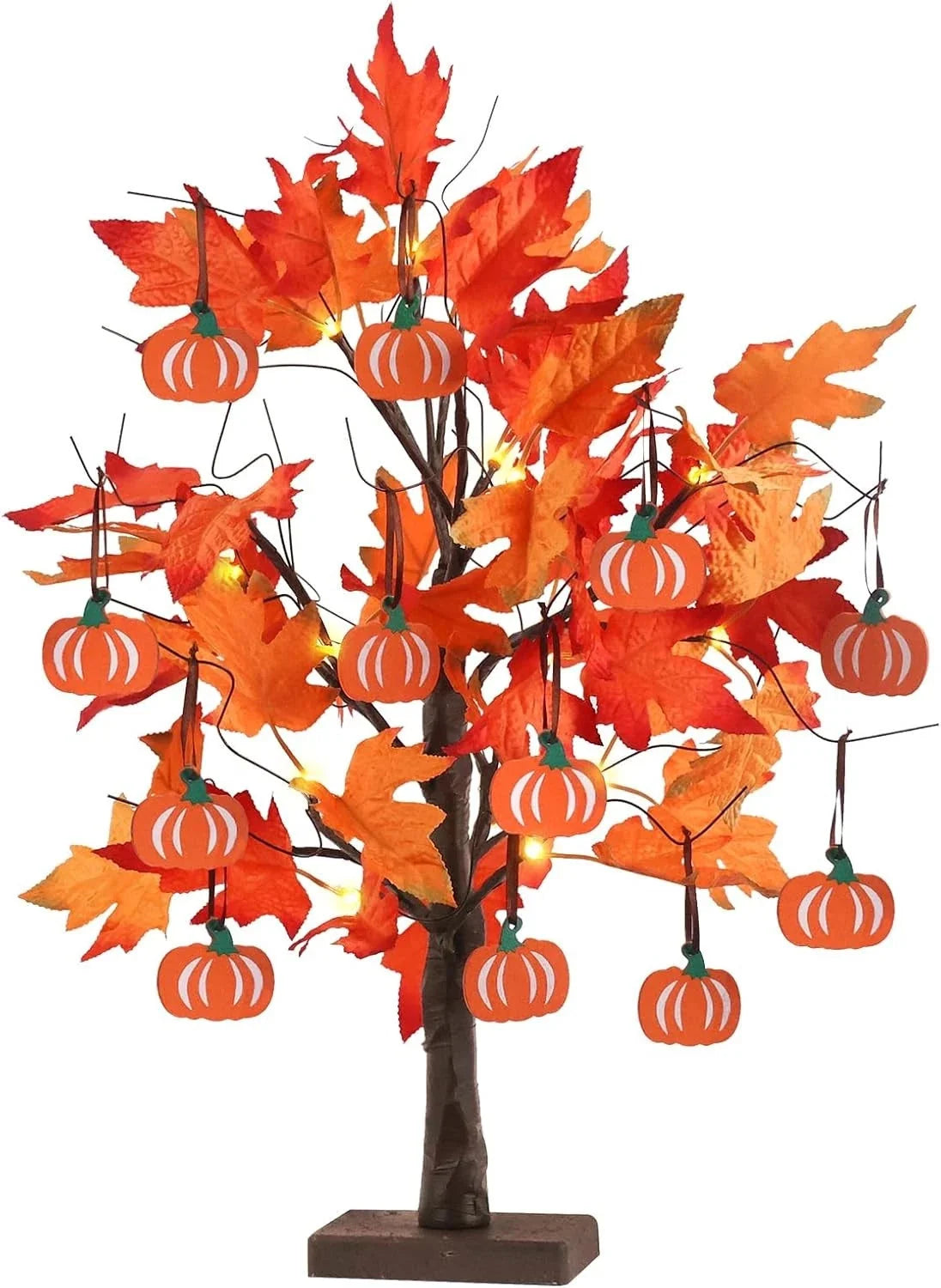 24”2FT Lighted Maple Leaves Tree with 24 LEDs & 12 Wood Pumpkin Ornaments 07FC0E-D4 - KOEEK [7]