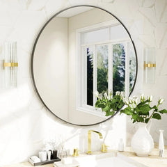 24 Inch Round Mirror, Metal Frame Circle Mirror, Wall Mounted for Entryway 07FC0E-D4 - KOEEK [2]