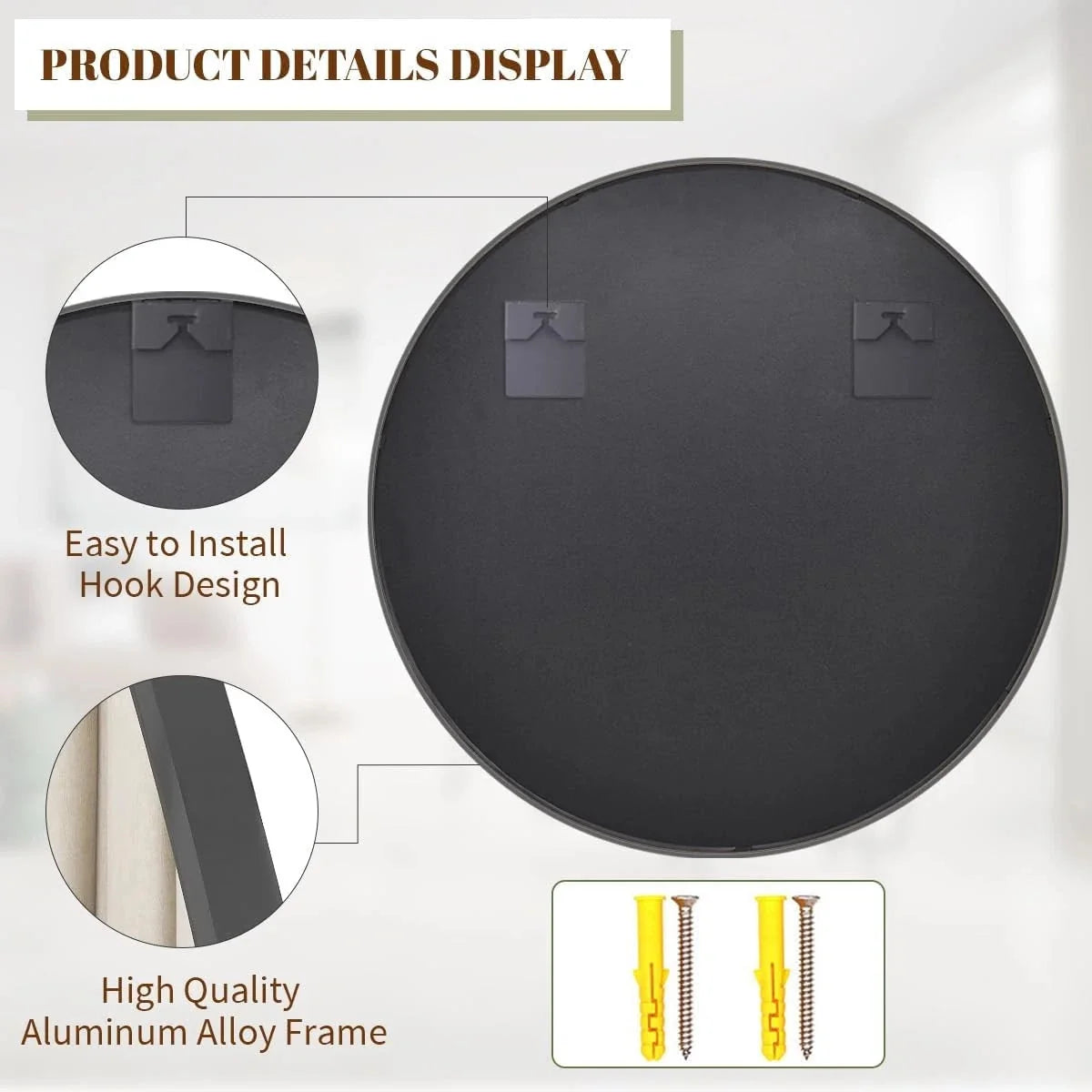 24 Inch Round Mirror, Metal Frame Circle Mirror, Wall Mounted for Entryway 07FC0E-D4 - KOEEK [7]