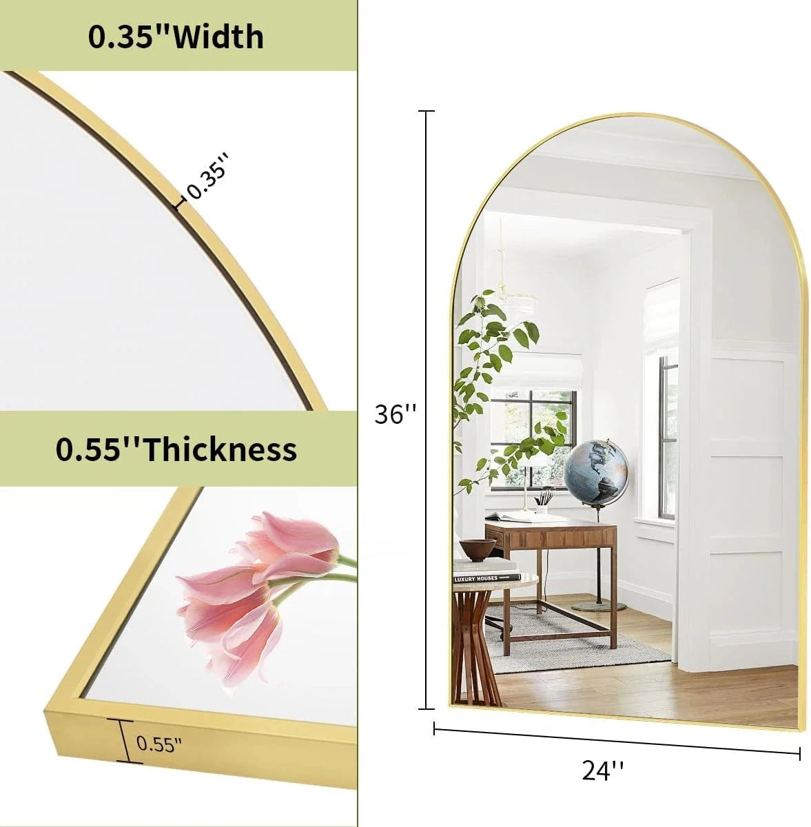 24"x36" Arch Bathroom Mirror, Wall Mounted Vanity Metal Frame Mirror for Bedroom 07FC0E-D4 - KOEEK [4]