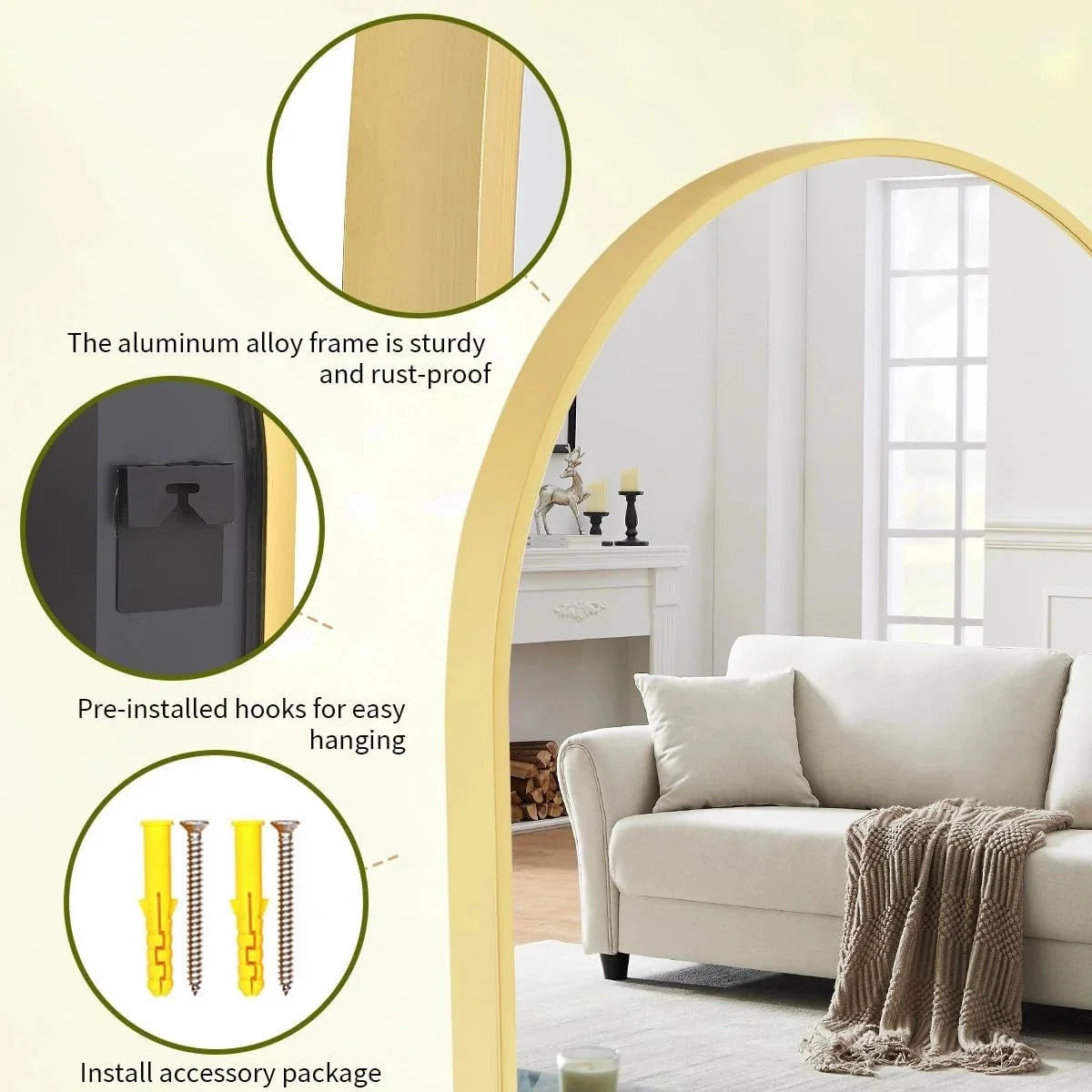24"x36" Arch Bathroom Mirror, Wall Mounted Vanity Metal Frame Mirror for Bedroom 07FC0E-D4 - KOEEK [5]