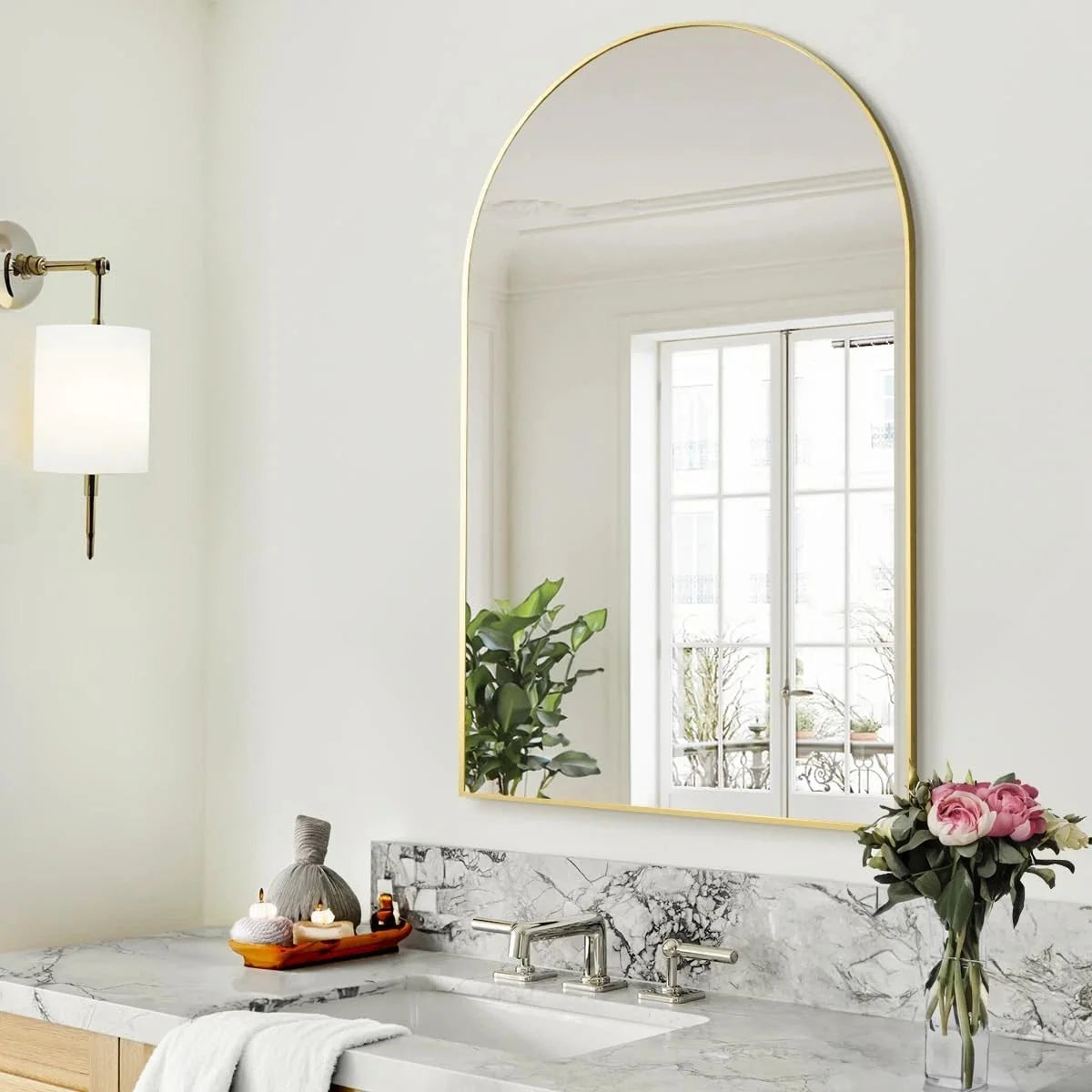 24"x36" Arch Bathroom Mirror, Wall Mounted Vanity Metal Frame Mirror for Bedroom 07FC0E-D4 - KOEEK [7]