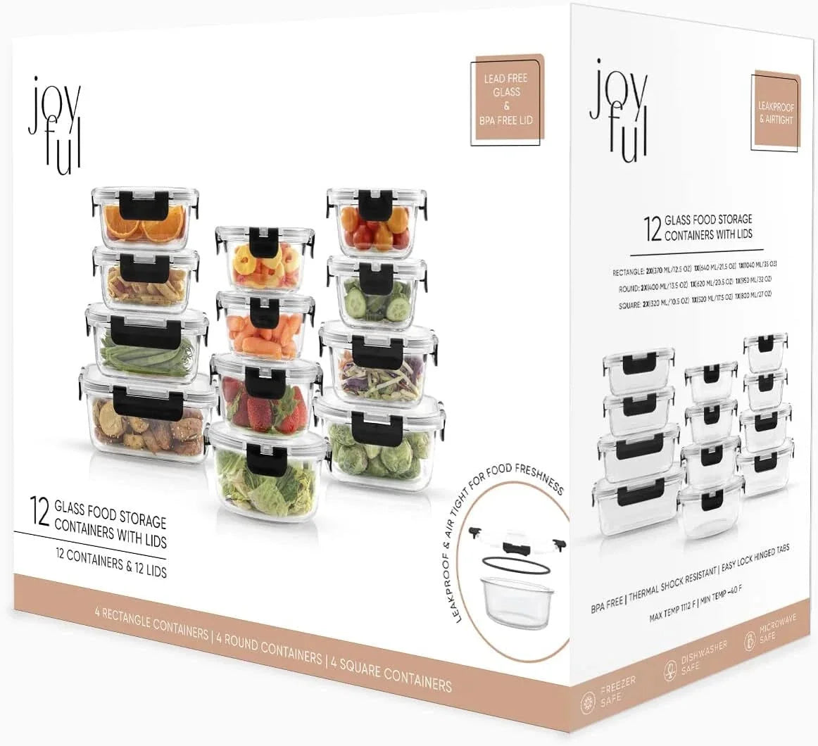 24pc Kitchen Storage Containers with Lids, Glass Meal Prep Container for Lunch 07FC0E-D4 - KOEEK [6]