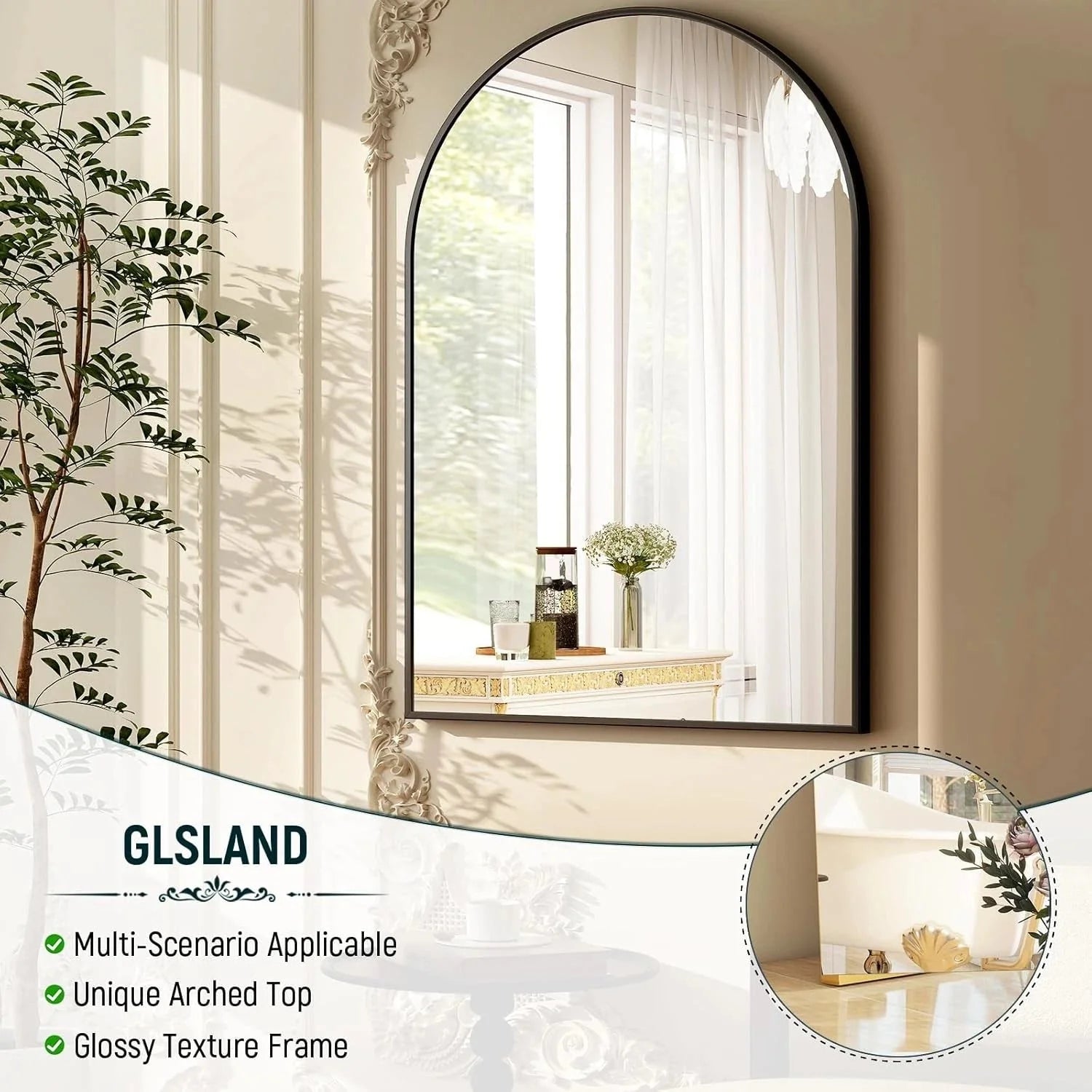 26x38inch Arch Bathroom Mirror-Arched Bathroom Mirror/Wall Mounted Vanity Mirror 07FC0E-D4 - KOEEK [4]