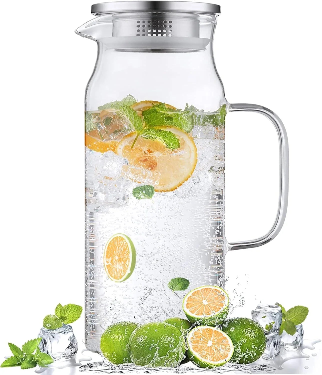 2 Liter 68 oz Glass Pitcher with Lid and Spout, Glass Carafe Hot/Cold Water 07FC0E-D4 - KOEEK [1]