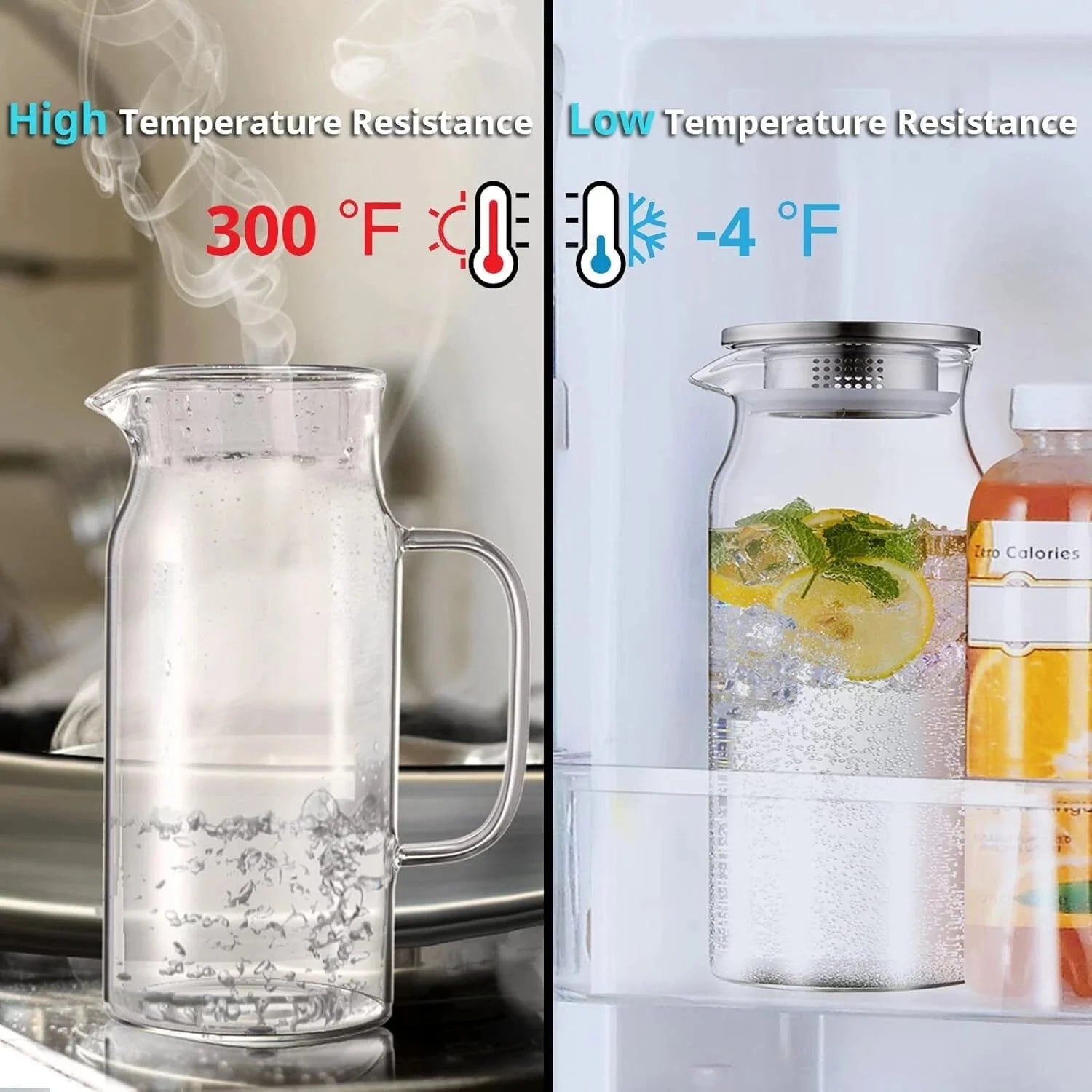 2 Liter 68 oz Glass Pitcher with Lid and Spout, Glass Carafe Hot/Cold Water 07FC0E-D4 - KOEEK [6]