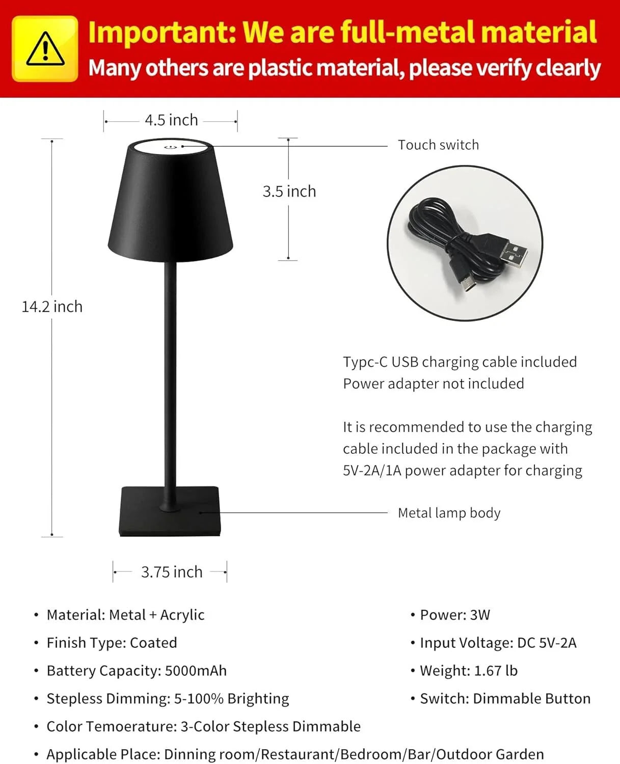 2 Pack Cordless Table Lamp,Portable LED Desk Lamp, 5000mAh Battery Operated 07FC0E-D4 - KOEEK [5]