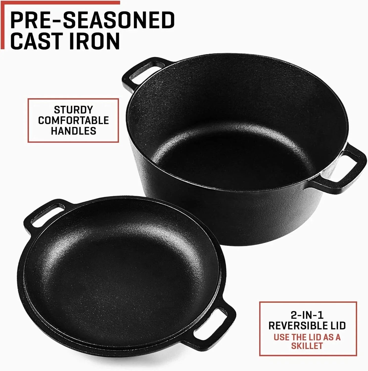 2 in 1 Large Cast Iron Dutch Crock - 5-Quart Dutch Crock with Lid 07FC0E-D4 - KOEEK [3]