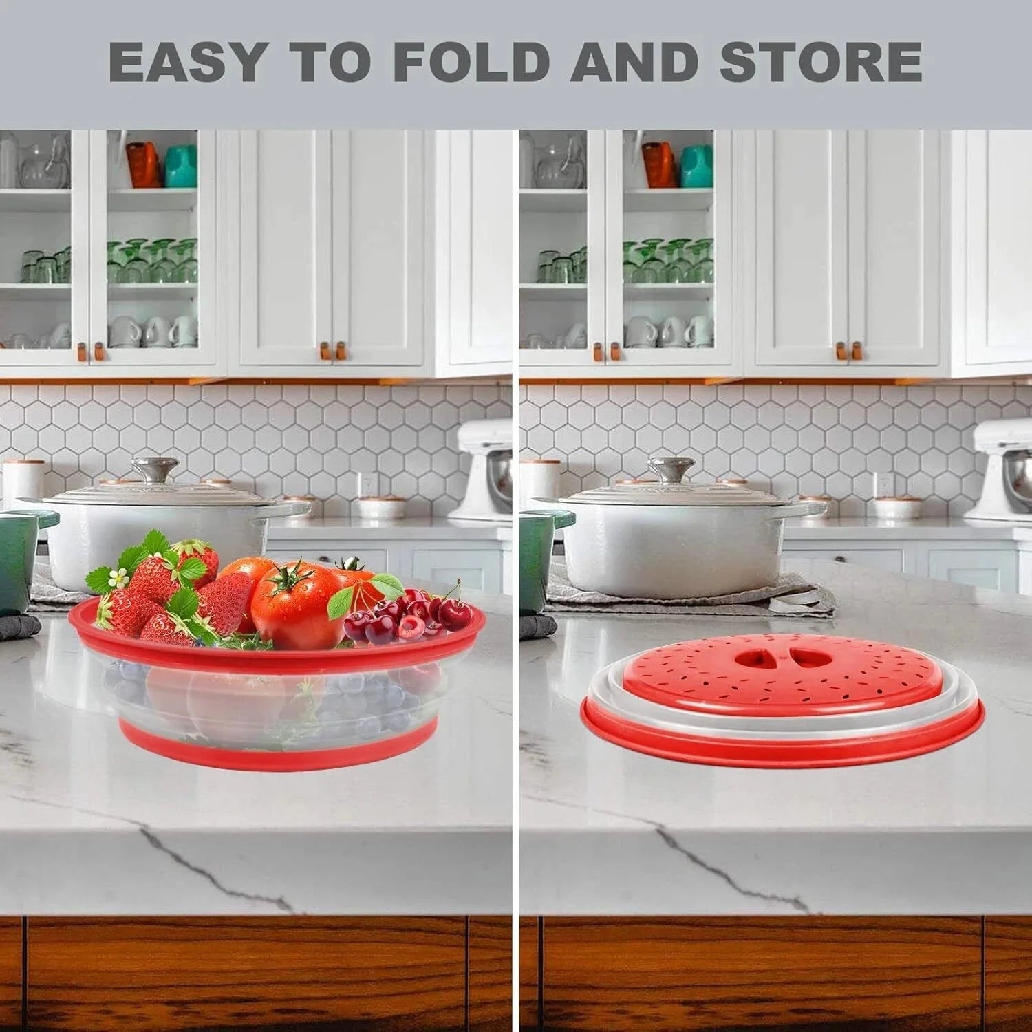 2 in 1, Microwave Mat & Food Cover- Mat as Bowl Holder, Cover for Splatter Guard 07FC0E-D4 - KOEEK [5]