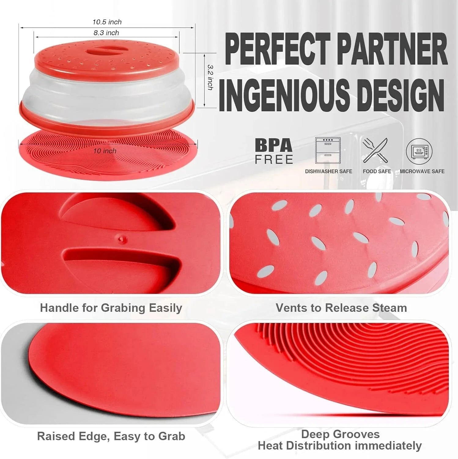 2 in 1, Microwave Mat & Food Cover- Mat as Bowl Holder, Cover for Splatter Guard 07FC0E-D4 - KOEEK [6]