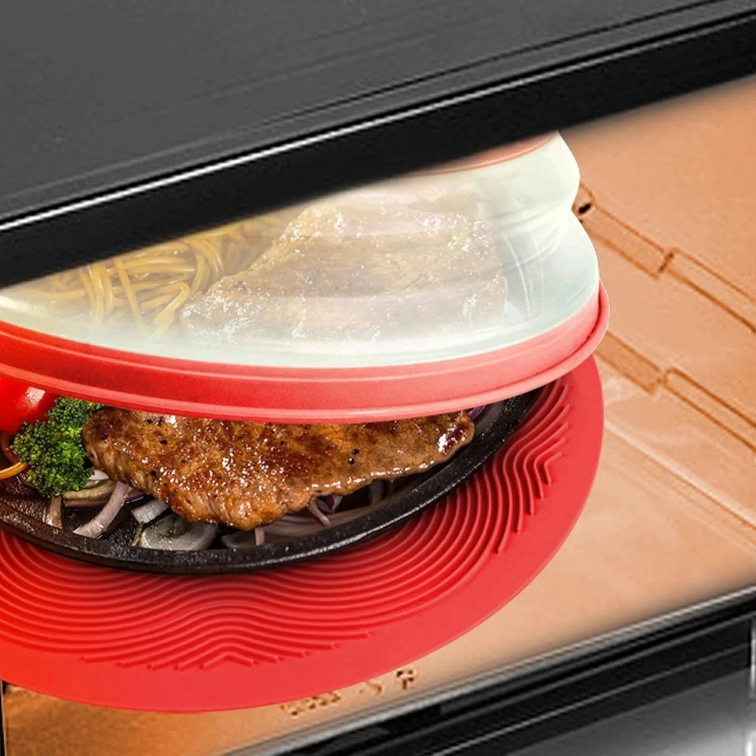 2 in 1, Microwave Mat & Food Cover- Mat as Bowl Holder, Cover for Splatter Guard 07FC0E-D4 - KOEEK [7]