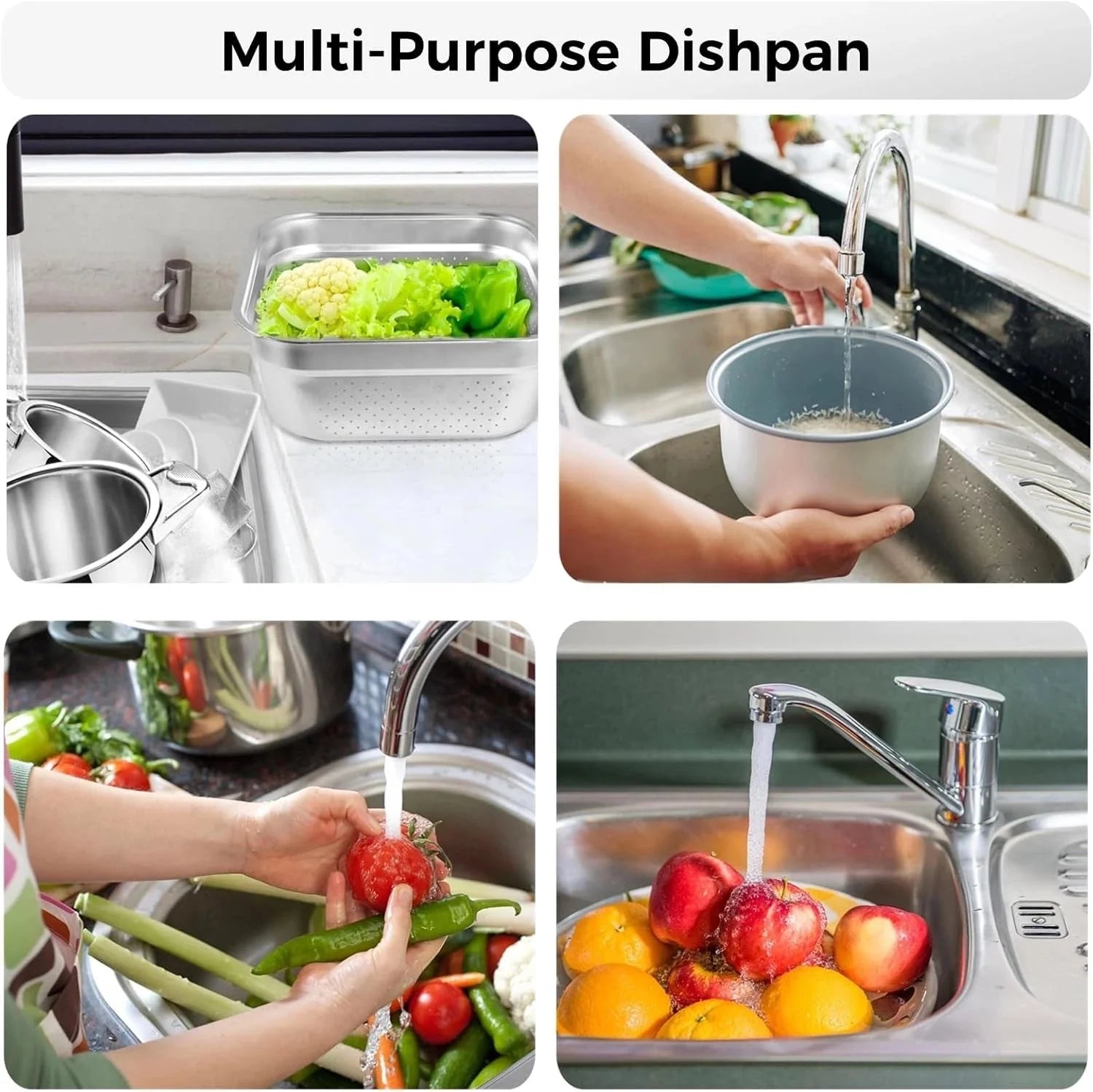 2-in-1 dishwashing basin set, stainless steel dishwashing basin with strainer 07FC0E-D4 - KOEEK [5]