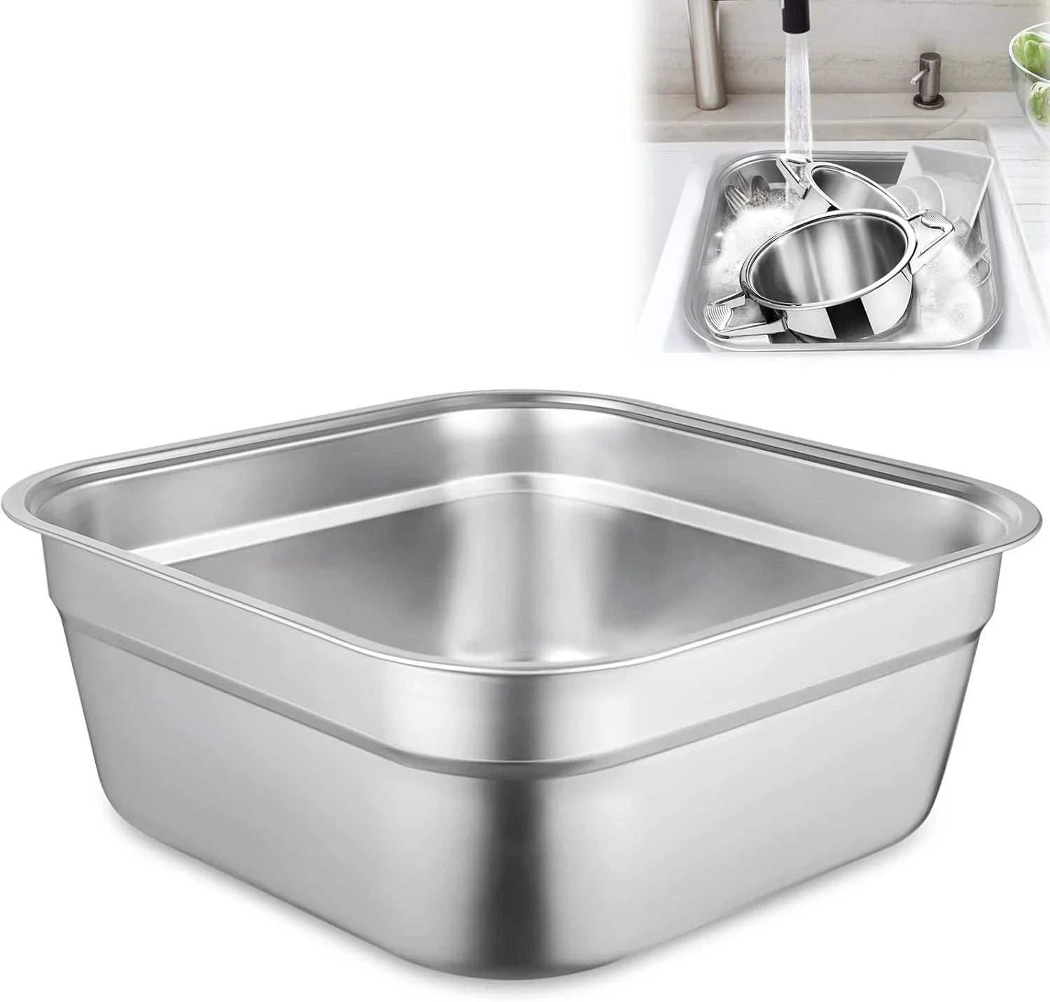 2-in-1 dishwashing basin set, stainless steel dishwashing basin with strainer 07FC0E-D4 - KOEEK [8]