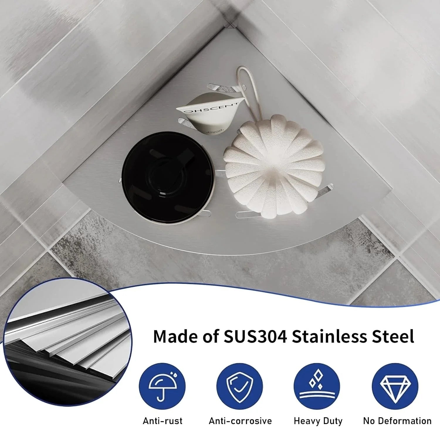 2-piece corner shower rack, 304 stainless steel brushed nickel 07FC0E-D4 - KOEEK [5]