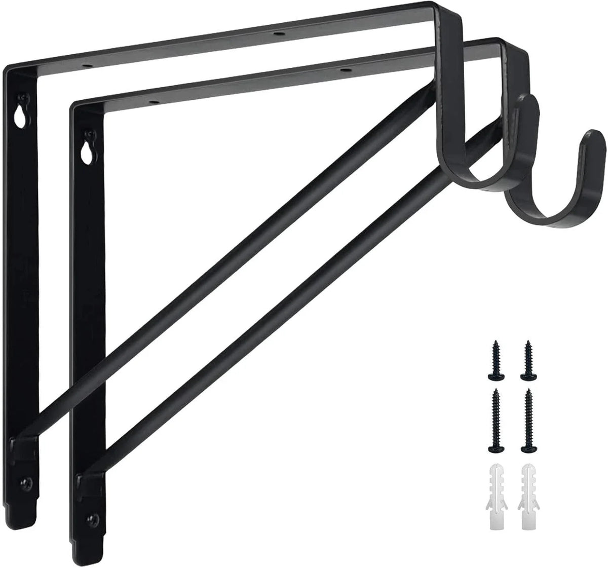 2-piece heavy-duty wardrobe shelf and clothes rail bracket, black steel 07FC0E-D4 - KOEEK [1]