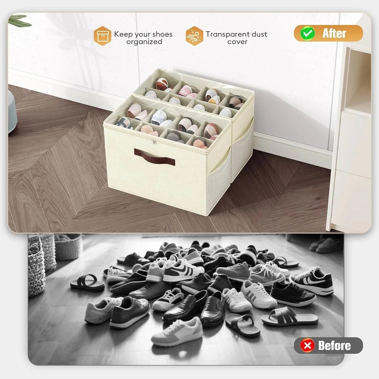 2-piece shoe cabinet storage box,transparent foldable shoe boxadjustable shelves 07FC0E-D4 - KOEEK [3]