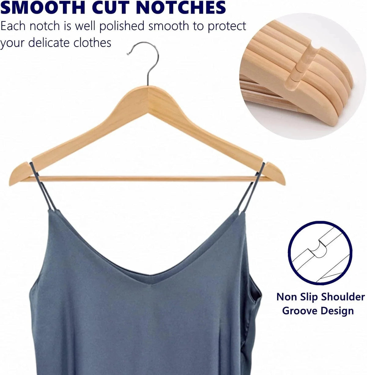 30 Pack Wooden Hanger, Natural Wooden Suit Hanger with Non-Slip Trouser Bar 07FC0E-D4 - KOEEK [1]