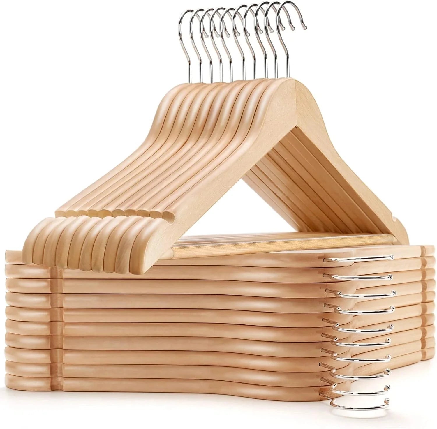 30 Pack Wooden Hanger, Natural Wooden Suit Hanger with Non-Slip Trouser Bar 07FC0E-D4 - KOEEK [3]