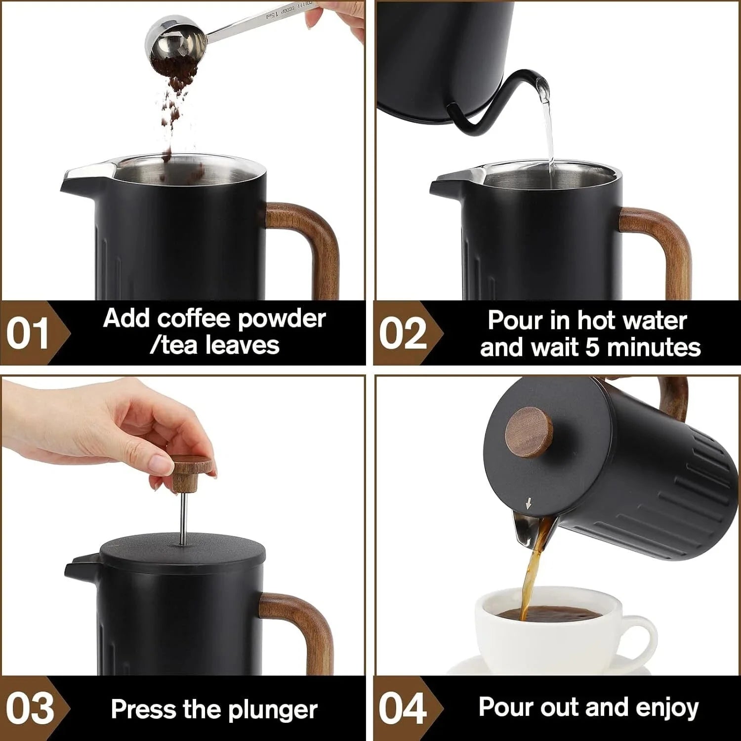 34 oz. French press coffee maker, press with double insulation and dual filters 07FC0E-D4 - KOEEK [5]