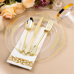 350PCS Clear Gold Plastic Plates for 50 Guests, Disposable Tableware 07FC0E-D4 - KOEEK [4]