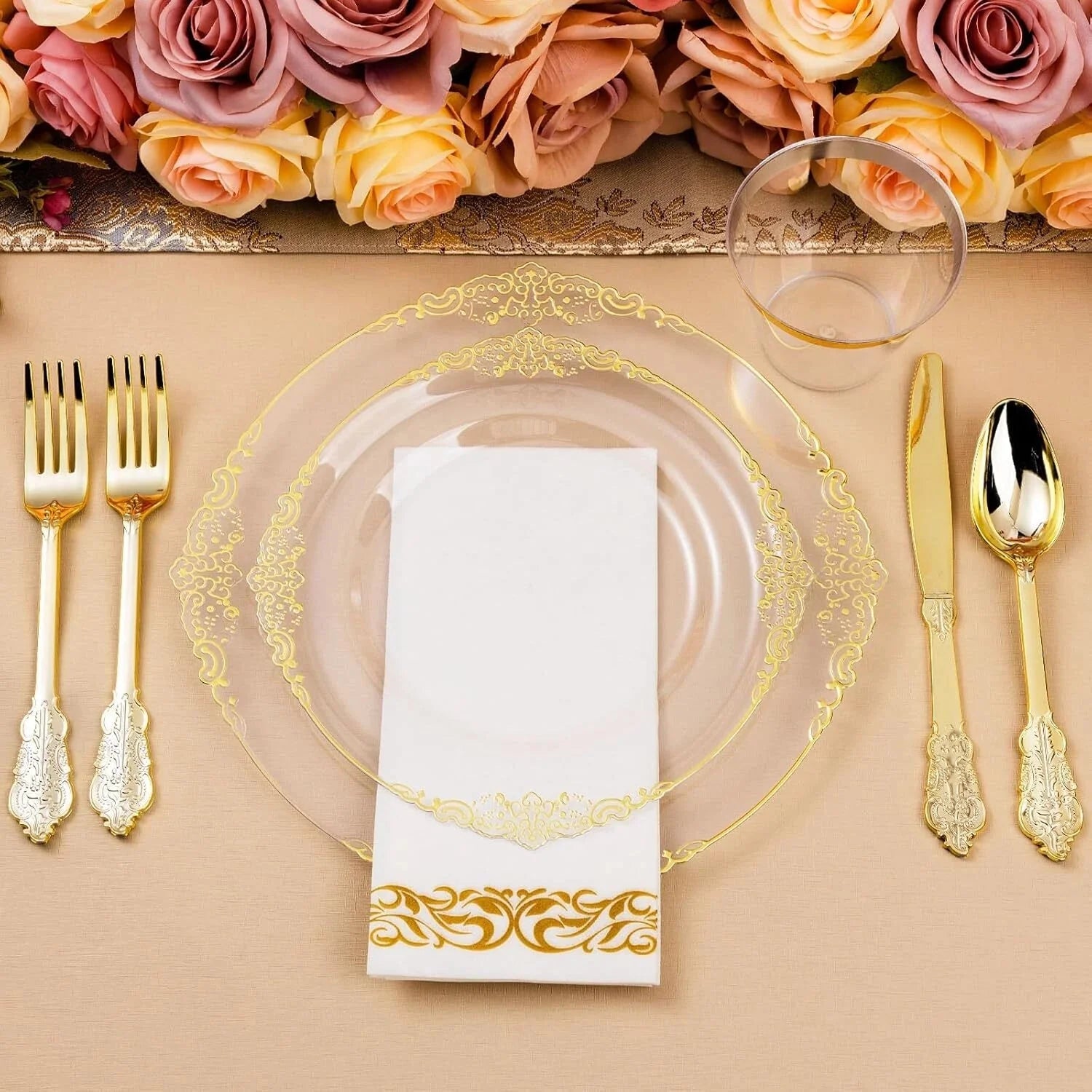 350PCS Clear Gold Plastic Plates for 50 Guests, Disposable Tableware 07FC0E-D4 - KOEEK [6]