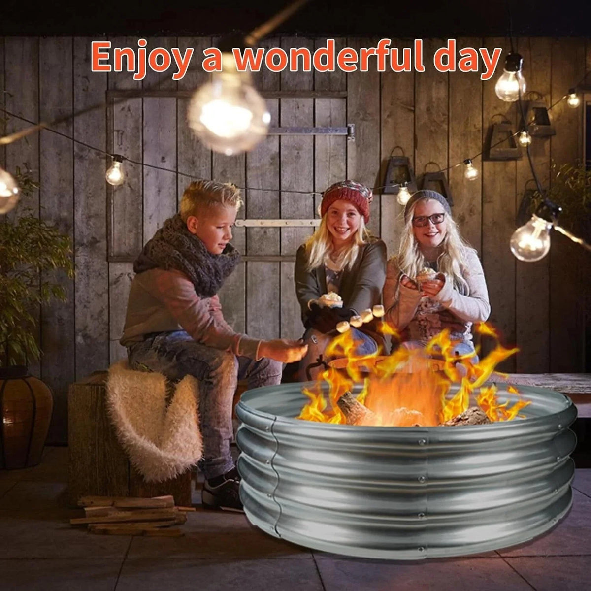 (36 inch round galvanized fire pit ring/fire ring - collapsible, silver) 07FC0E-D4 - KOEEK [1]