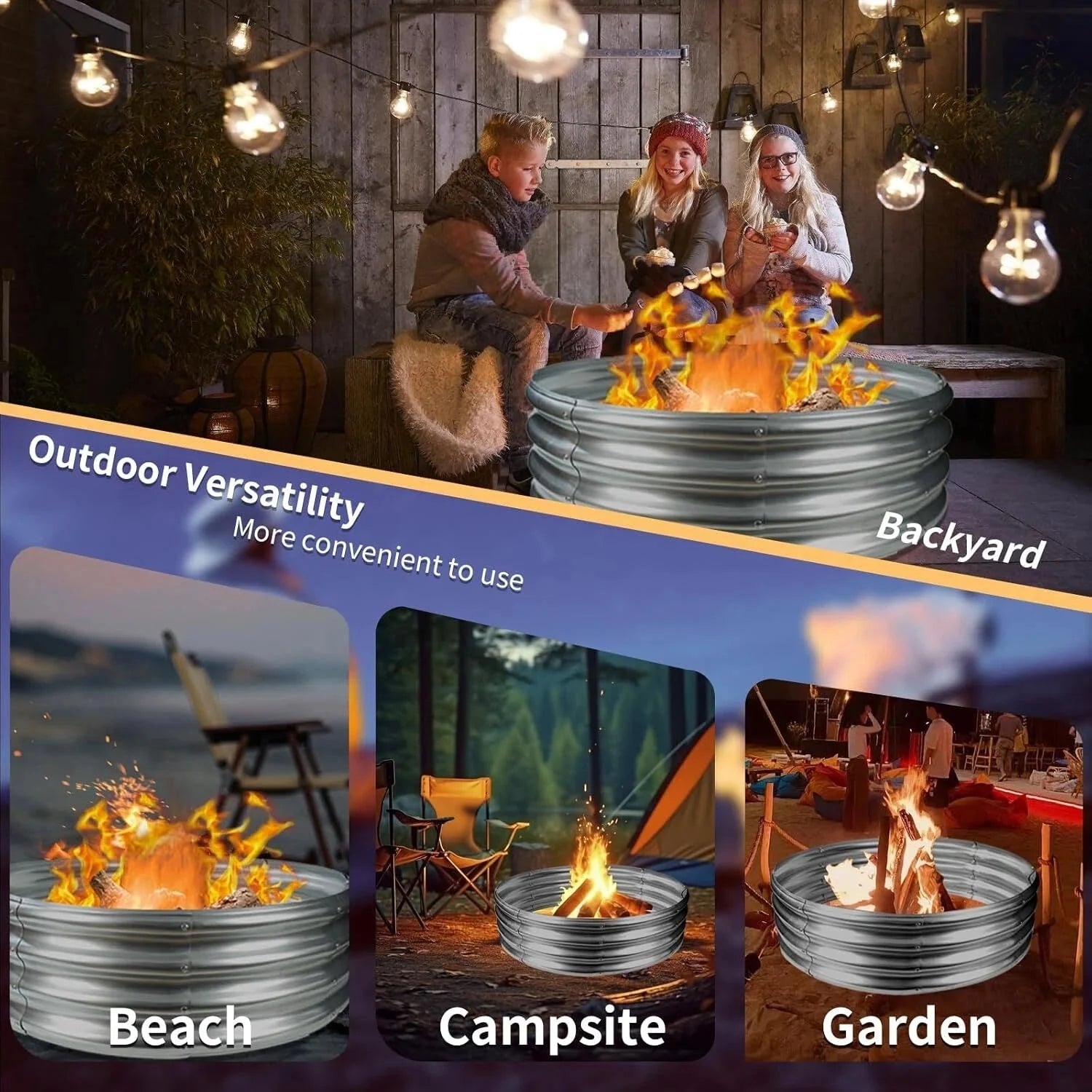(36 inch round galvanized fire pit ring/fire ring - collapsible, silver) 07FC0E-D4 - KOEEK [4]