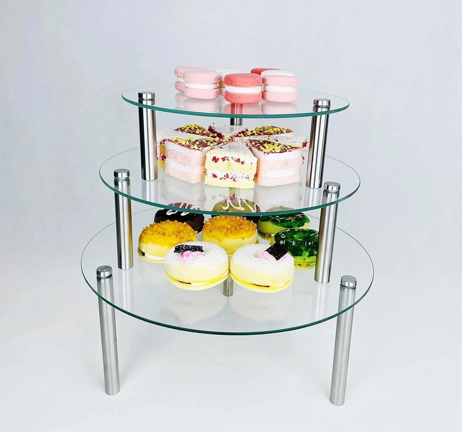 3Pcs Round Tempered Glass Cake Stands Set 8''10''13''Cupcake Display Stand Plate 07FC0E-D4 - KOEEK [7]