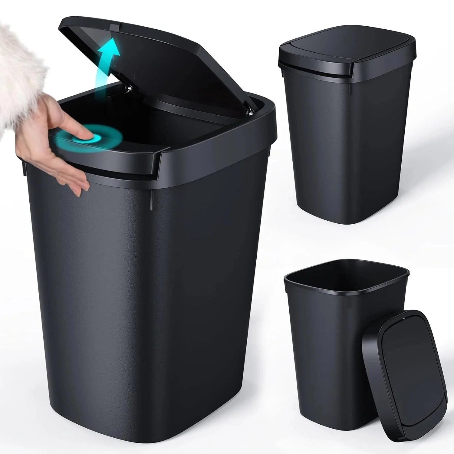 3 Pack Slim Bathroom Trash Can, 10L/2.6 Gal with Press Top and Pop-up Lid 07FC0E-D4 - KOEEK [1]
