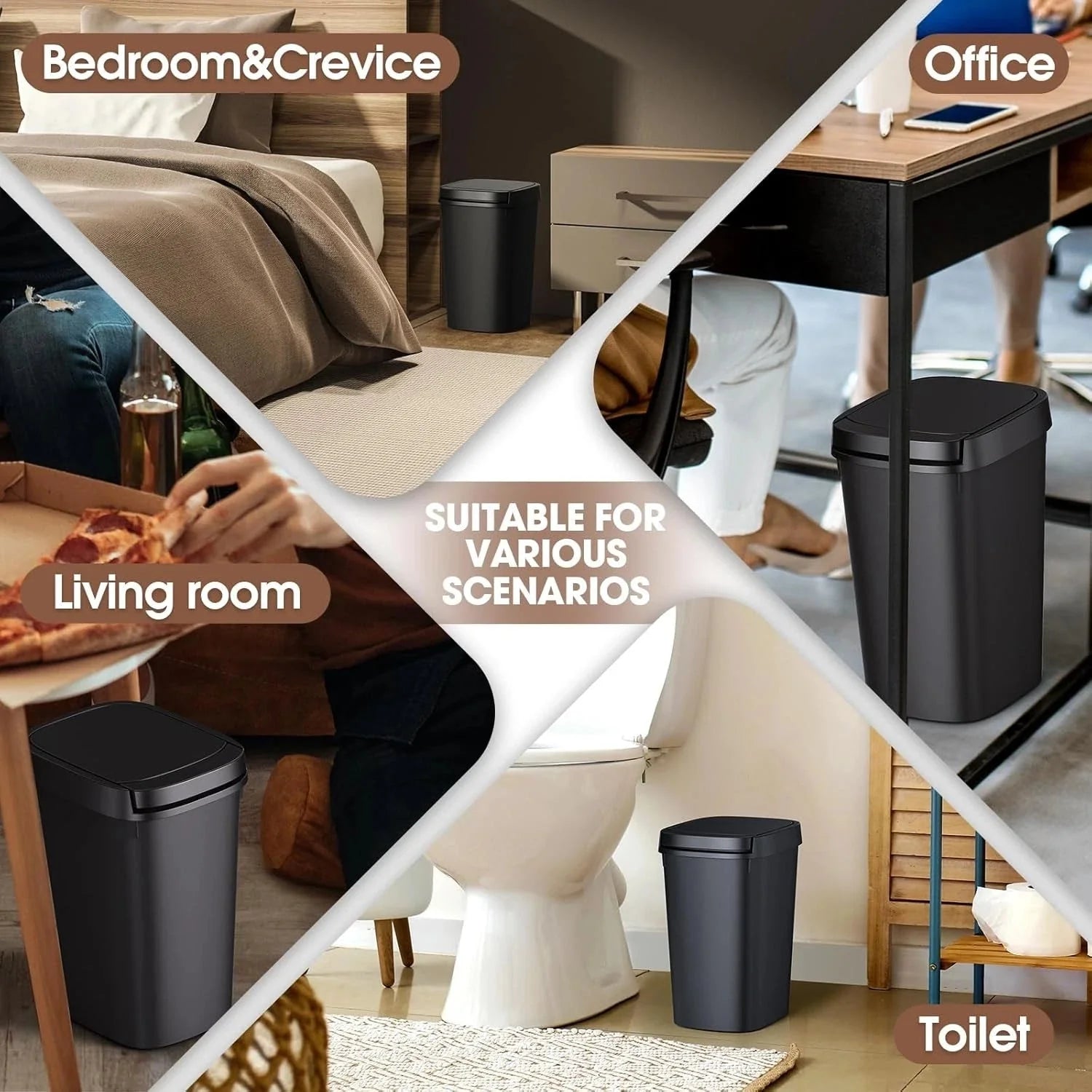 3 Pack Slim Bathroom Trash Can, 10L/2.6 Gal with Press Top and Pop-up Lid 07FC0E-D4 - KOEEK [6]