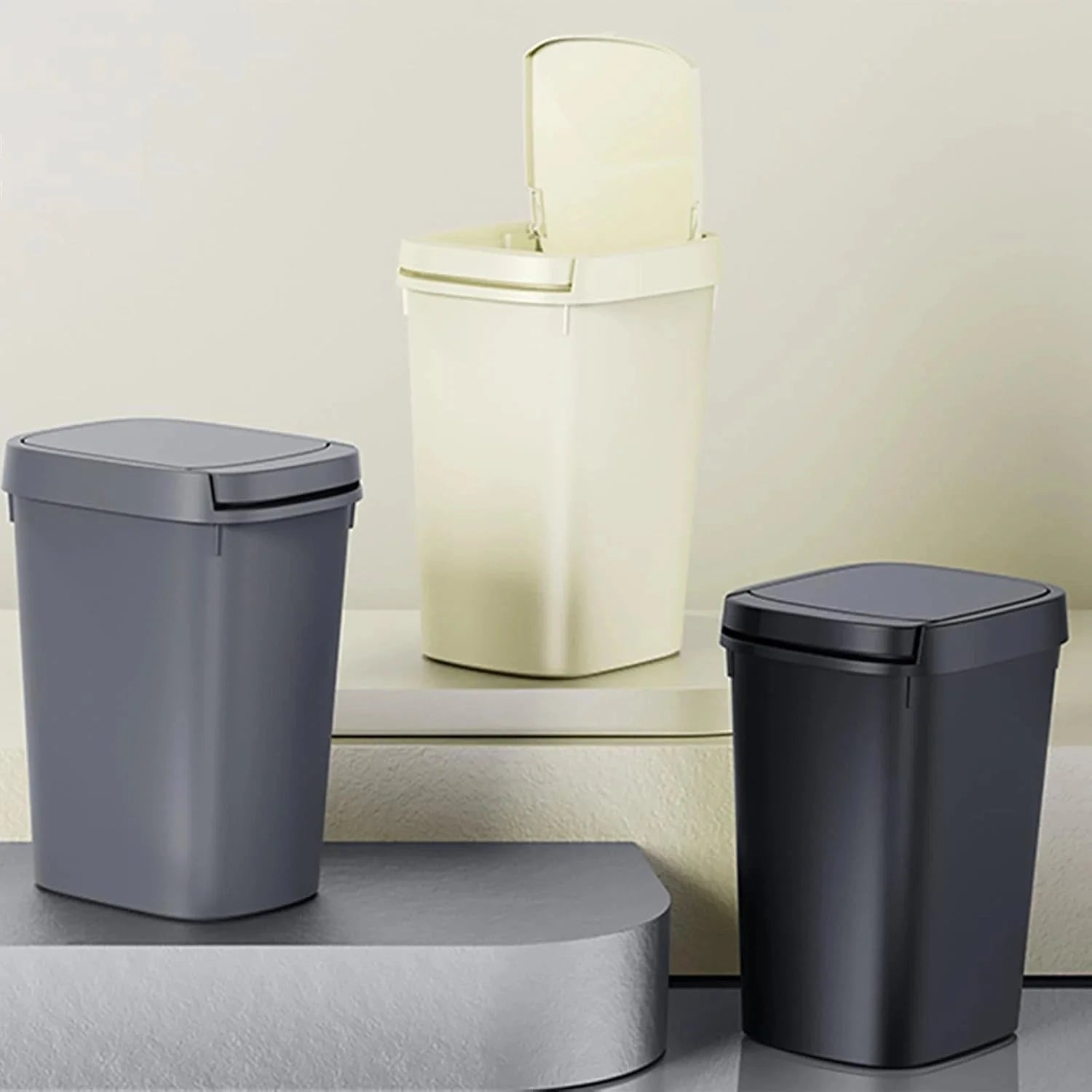 3 Pack Slim Bathroom Trash Can, 10L/2.6 Gal with Press Top and Pop-up Lid 07FC0E-D4 - KOEEK [7]