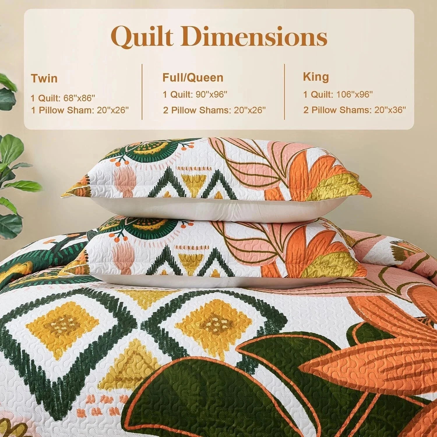 3 Piece Floral Full/Queen Quilt Sets Farmhouse Botanical Reversible Lightweight 07FC0E-D4 - KOEEK [6]