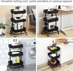 3-Tier Metal Rolling Cart, Utility Cart, Kitchen Cart with Adjustable Shelves 07FC0E-D4 - KOEEK [2]