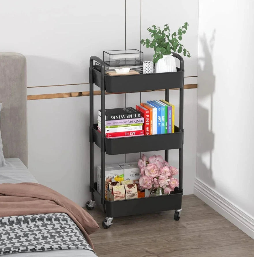 3-Tier Plastic Rolling Utility Cart with Handle,Multi-Functional Storage Trolley 07FC0E-D4 - KOEEK [1]