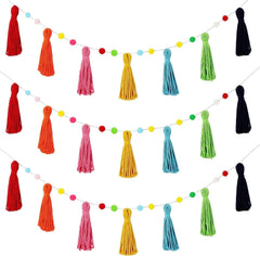 3 colorful Bohemian tassel hangings Rainbow pom-poms Each 50 inches long 07FC0E-D4 - KOEEK [1]