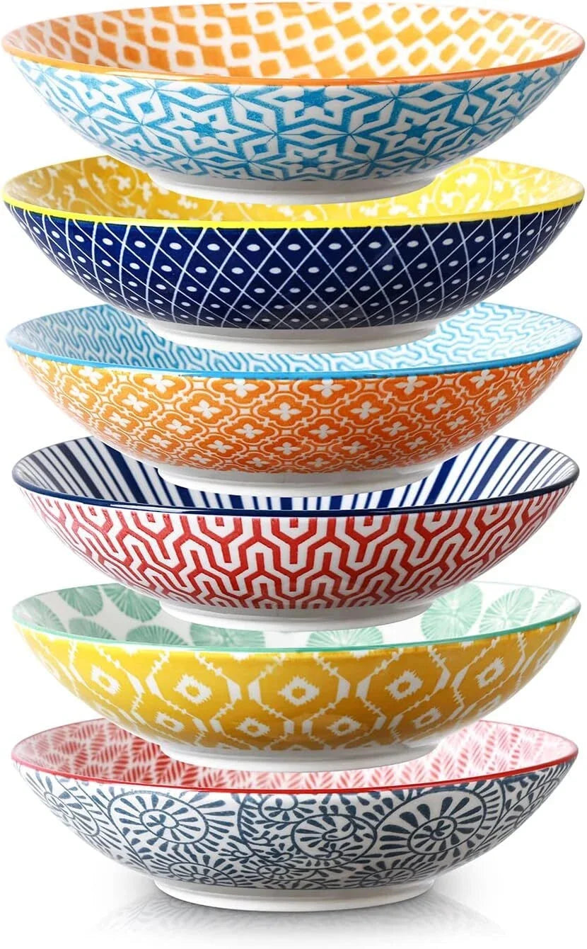 40 oz Porcelain Large Bowl 9” Large Pasta Salad Bowl, Color, Set of 6 07FC0E-D4 - KOEEK [1]