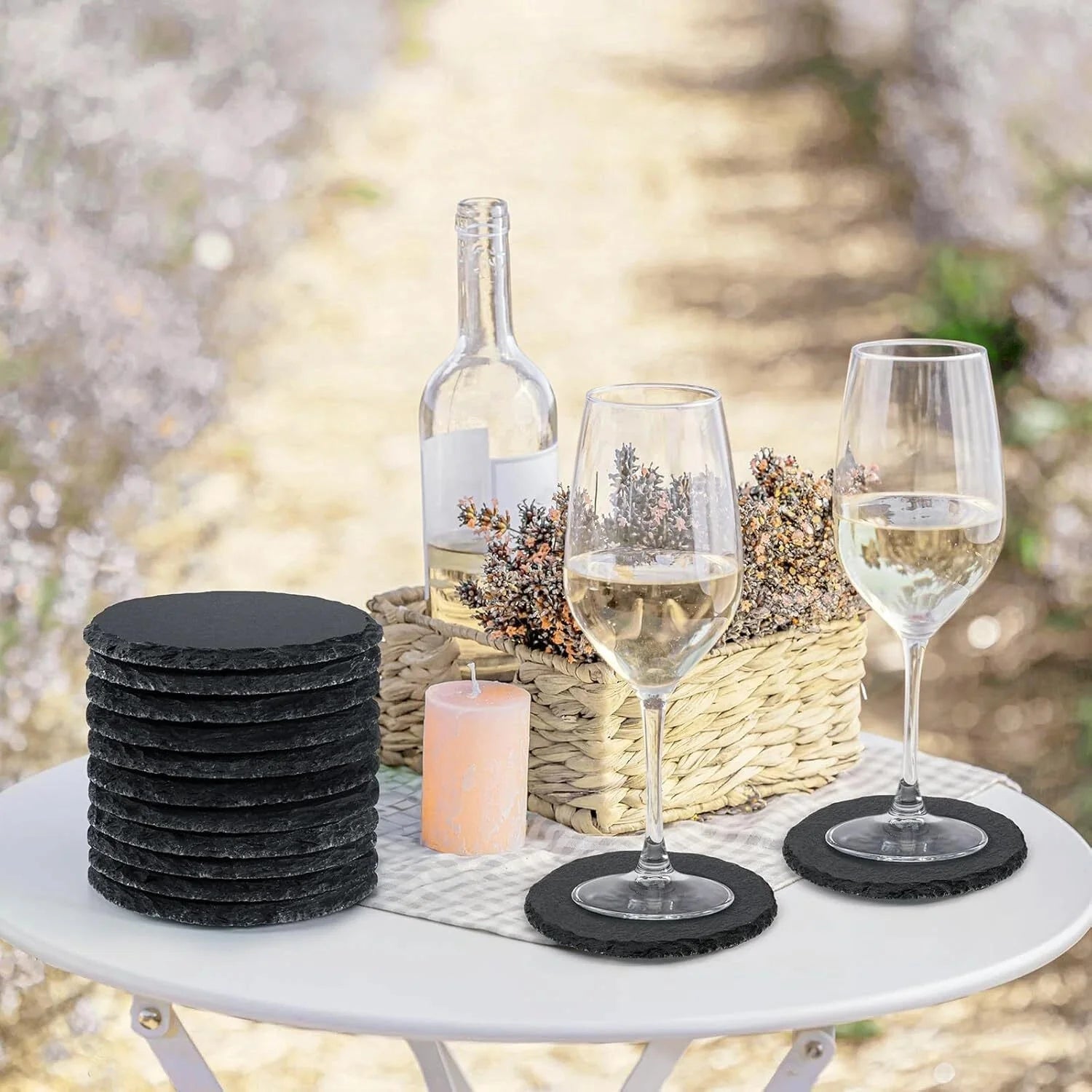 48 PCS Bulk Slate Coasters, 4-Inch Black Stone Coasters, Home Décor 07FC0E-D4 - KOEEK [9]