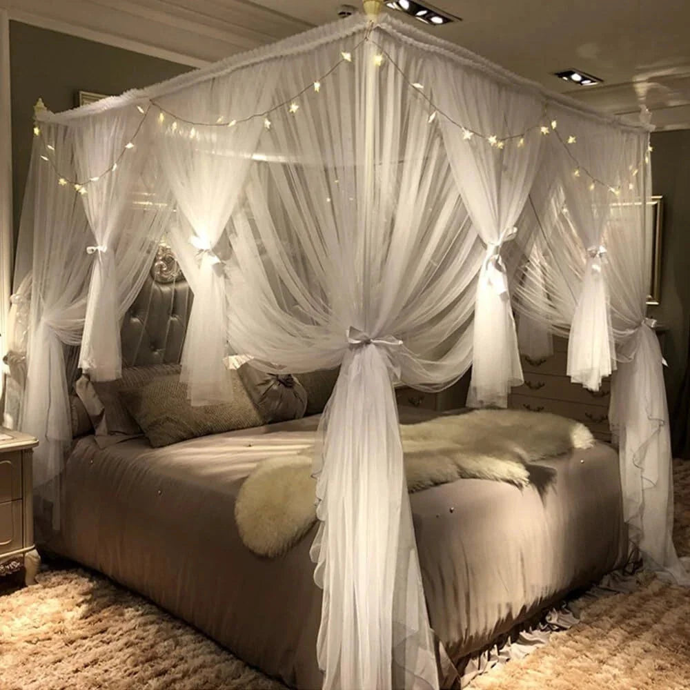4 Corners Post Canopy Bed Curtain for Girls & Adults-Royal Luxurious Cozy Drapes 07FC0E-D4 - KOEEK [1]