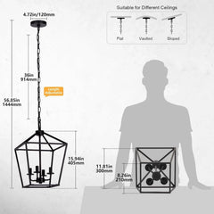 4 LampChandelier Industrial Ceiling Light,Black Lantern FixtureHeight Adjustable 07FC0E-D4 - KOEEK [1]