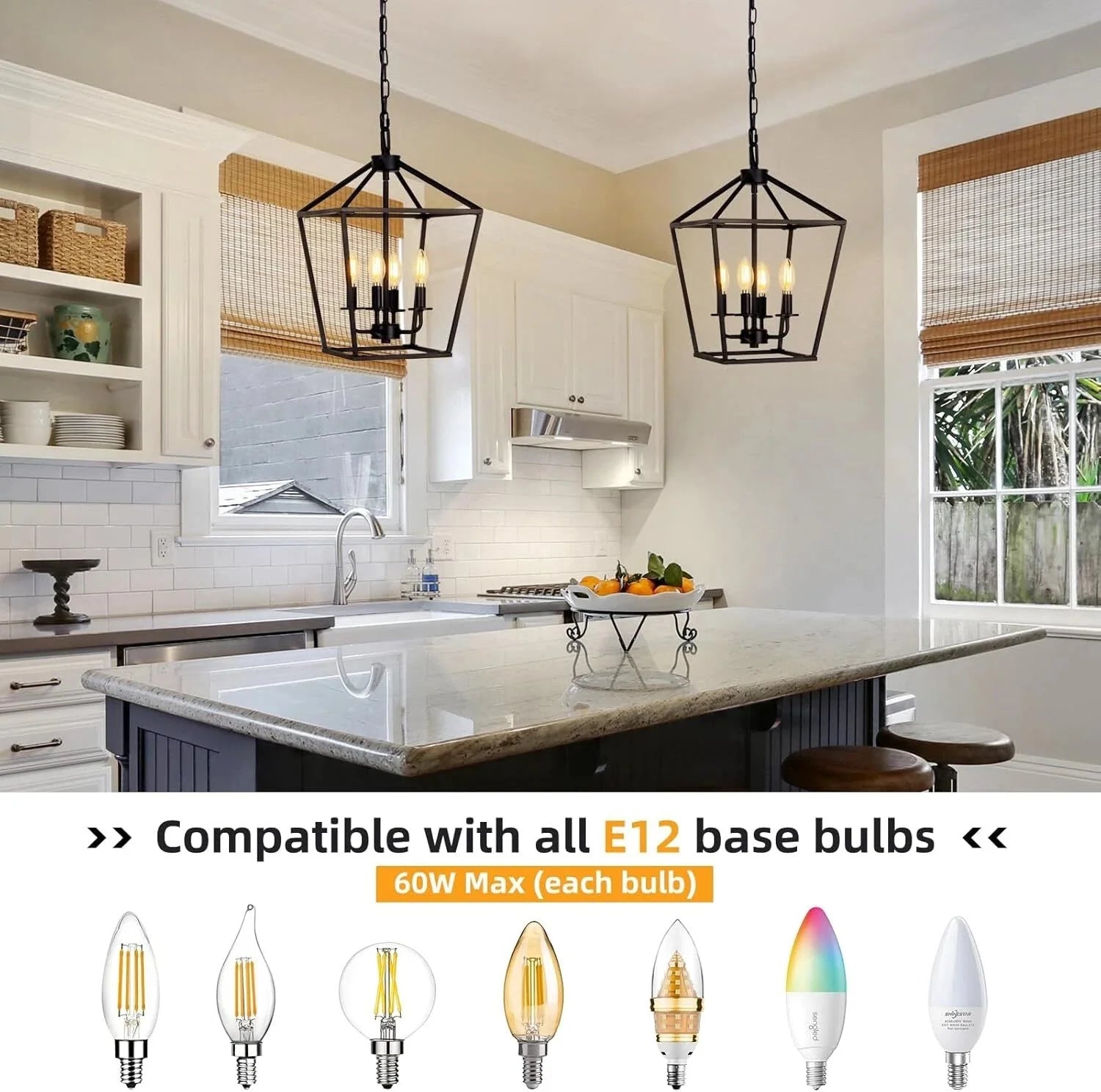 4 LampChandelier Industrial Ceiling Light,Black Lantern FixtureHeight Adjustable 07FC0E-D4 - KOEEK [2]