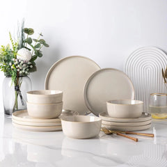 4 Person Stoare Dinnerware Set, Round Reactive Glaze Ceramic Set 07FC0E-D4 - KOEEK [1]