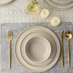 4 Person Stoare Dinnerware Set, Round Reactive Glaze Ceramic Set 07FC0E-D4 - KOEEK [2]