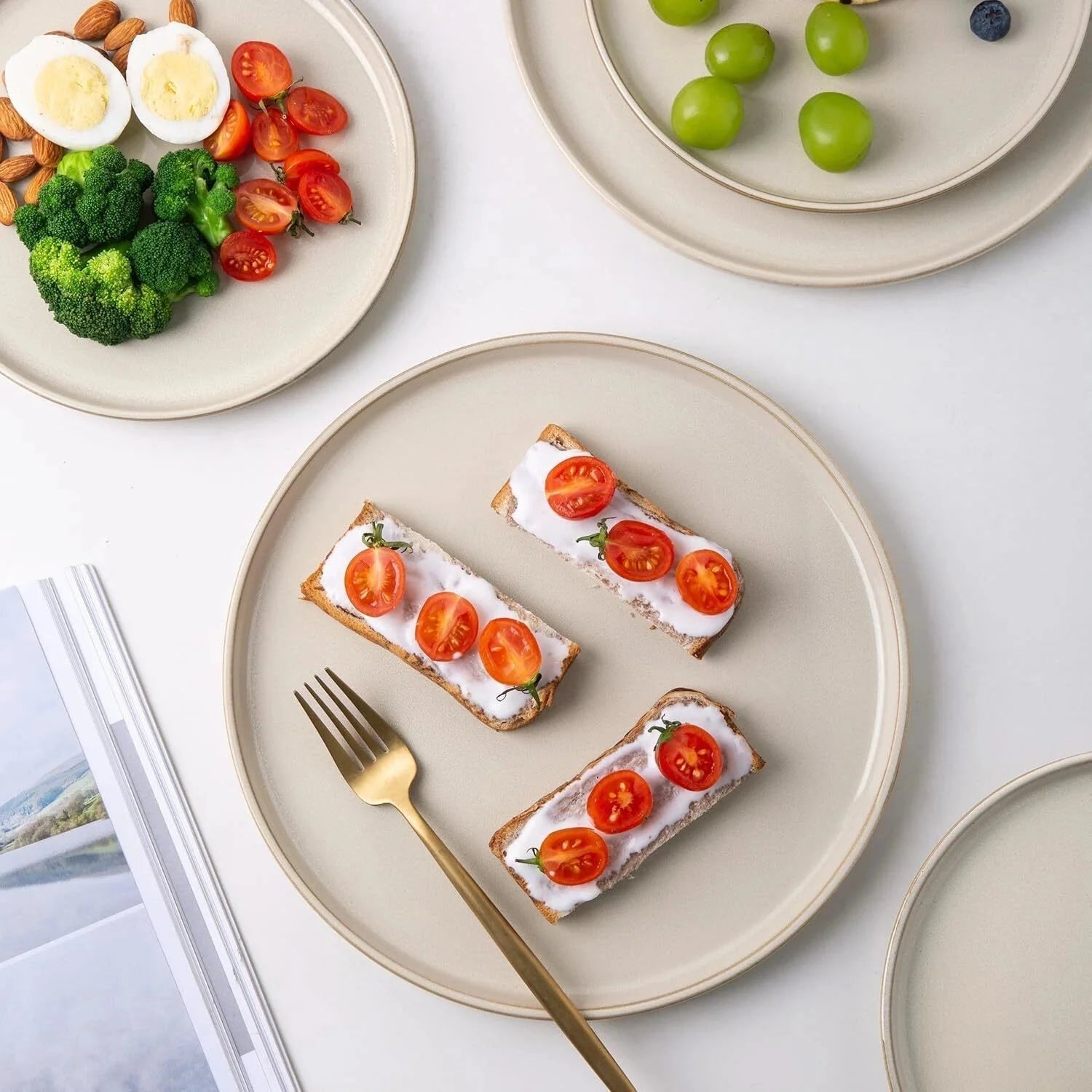 4 Person Stoare Dinnerware Set, Round Reactive Glaze Ceramic Set 07FC0E-D4 - KOEEK [4]