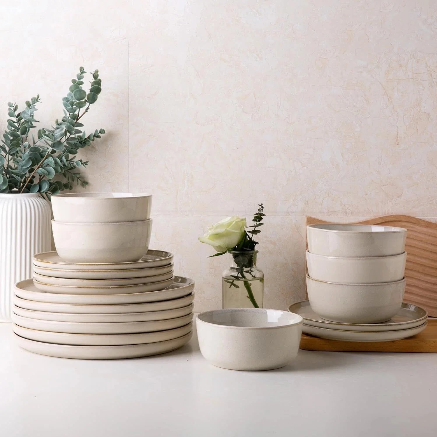 4 Person Stoare Dinnerware Set, Round Reactive Glaze Ceramic Set 07FC0E-D4 - KOEEK [7]