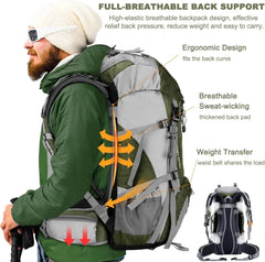 50L Hiking Travel Backpack, Waterproof Camping Essentials Bag with Rain Cover 07FC0E-D4 - KOEEK [3]
