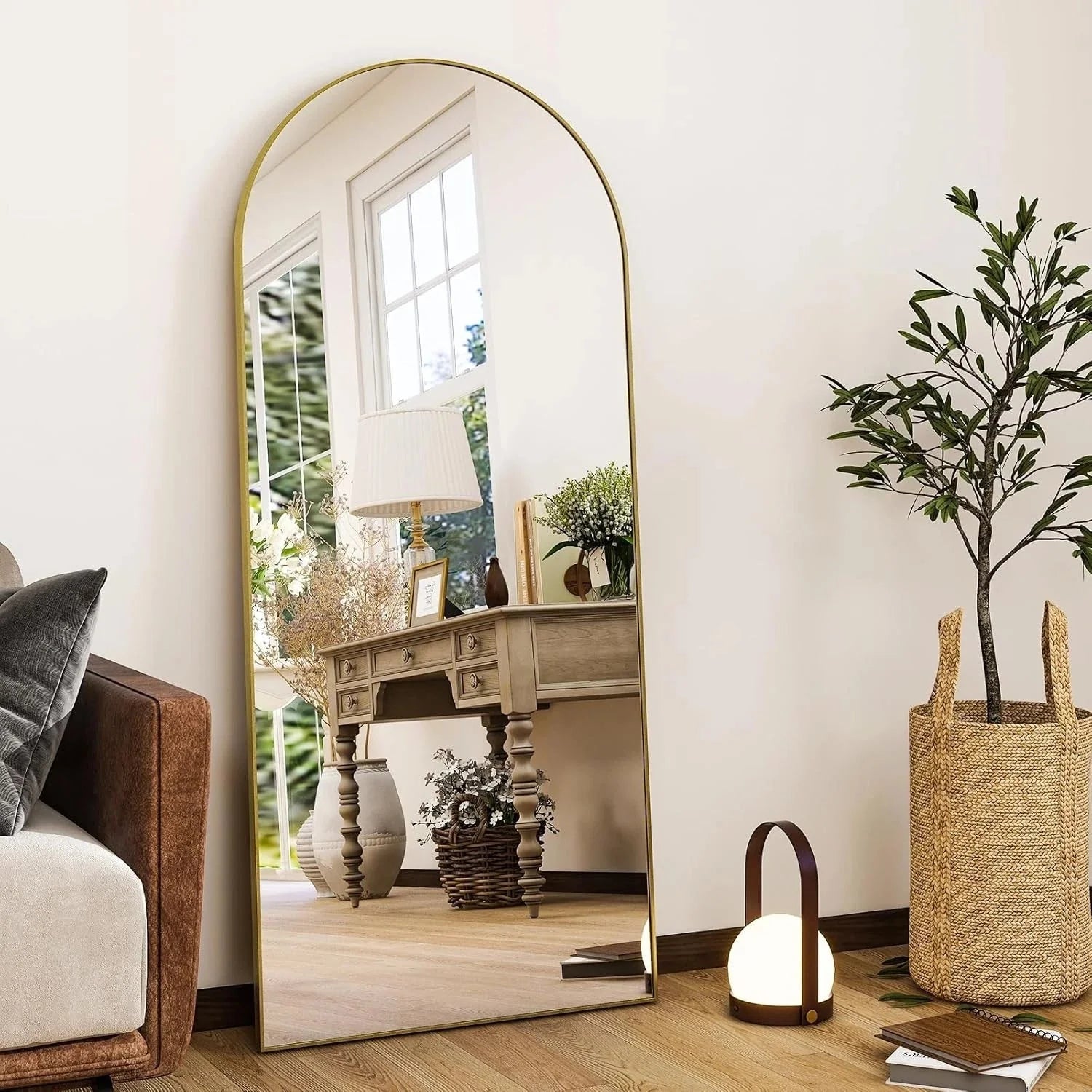 56"x21"Full Length Mirror Arch Floor Mirrors with Aluminum Alloy Frame 07FC0E-D4 - KOEEK [1]