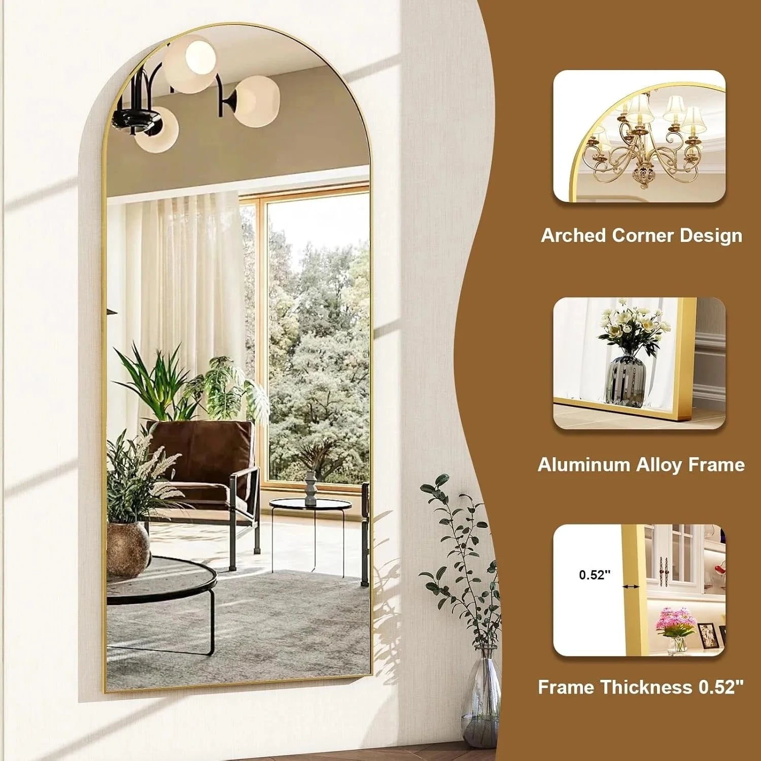 56"x21"Full Length Mirror Arch Floor Mirrors with Aluminum Alloy Frame 07FC0E-D4 - KOEEK [3]
