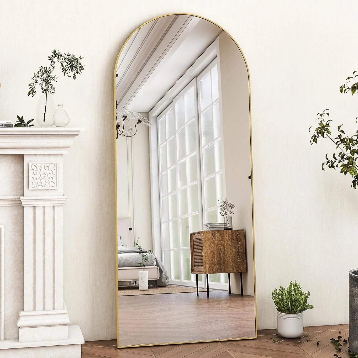 56"x21"Full Length Mirror Arch Floor Mirrors with Aluminum Alloy Frame 07FC0E-D4 - KOEEK [5]